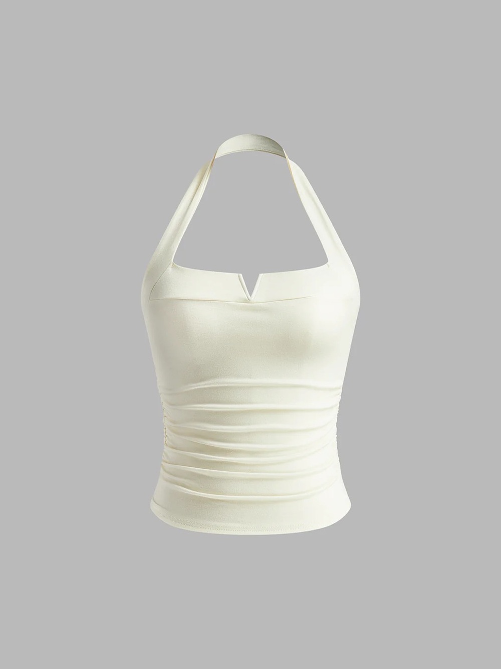 98 Pleated Ribbed Halter Top